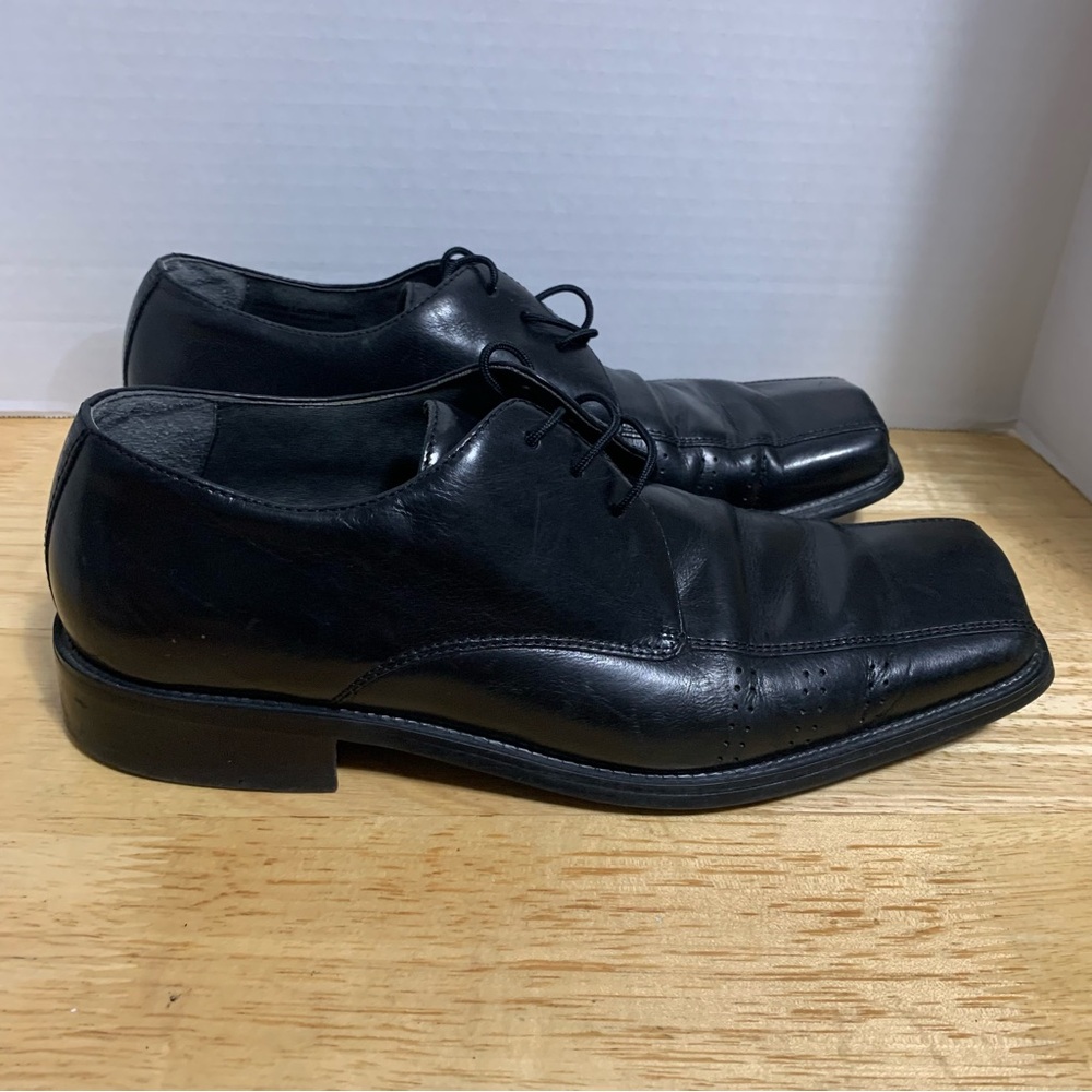 Stacy Adams Men Oxford Dress Shoes 9.5MBlack Leather Square Toe 23007-01 Lace Up
